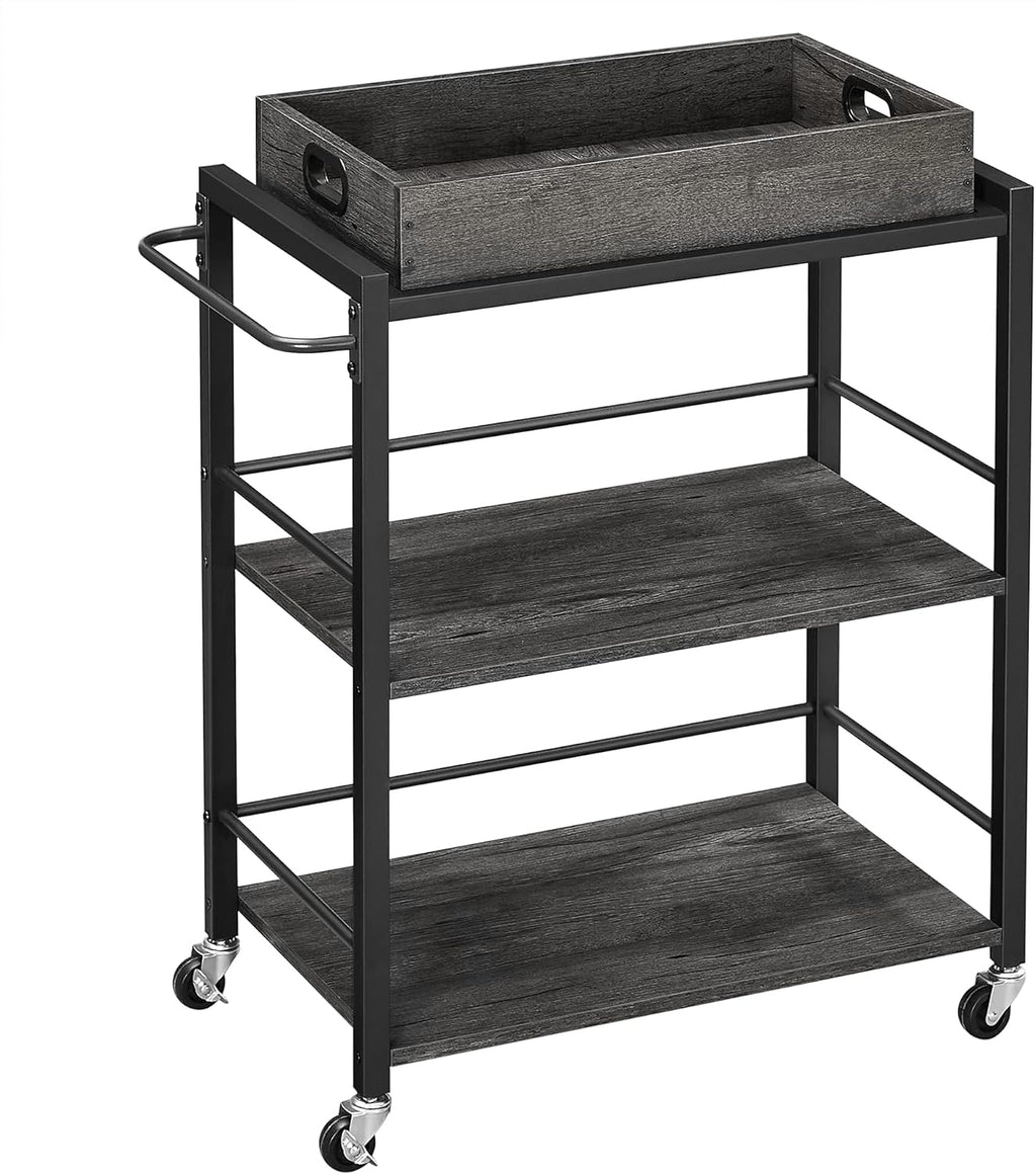 Rustic Brown and Black Bar Cart with Wheels and Handle E440936