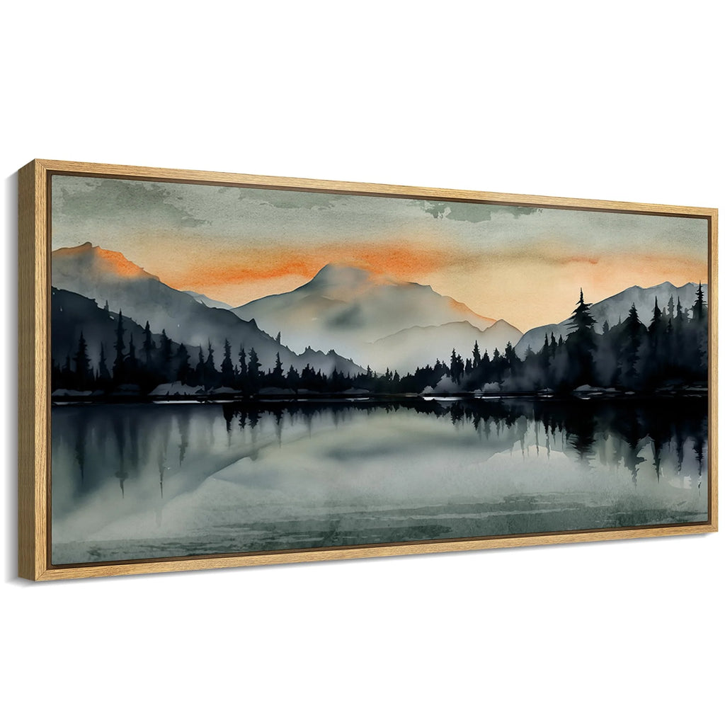 Extra Large Framed Canvas Print Wall Art Sunset Mountain Range & Lake Panoramic Modern Art Nature Wilderness Retro Wall Decorative Oversized Artwork Relax/Calm for Living Room - 60"x30" D300438