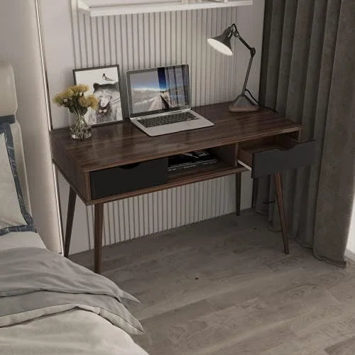 Mid Century Desk with Drawers & Solid Wood Legs L557367