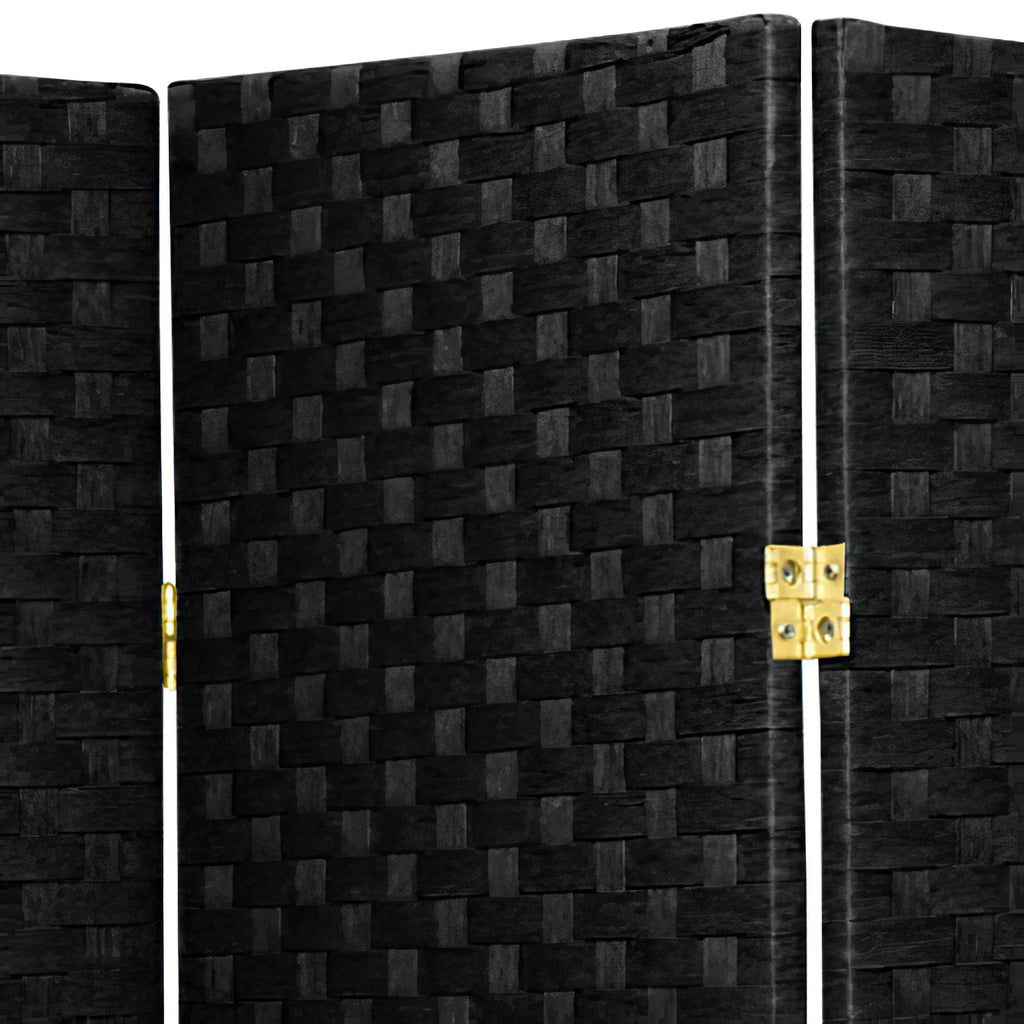 Black 6 Panel Woven Fiber Room Divider A45486