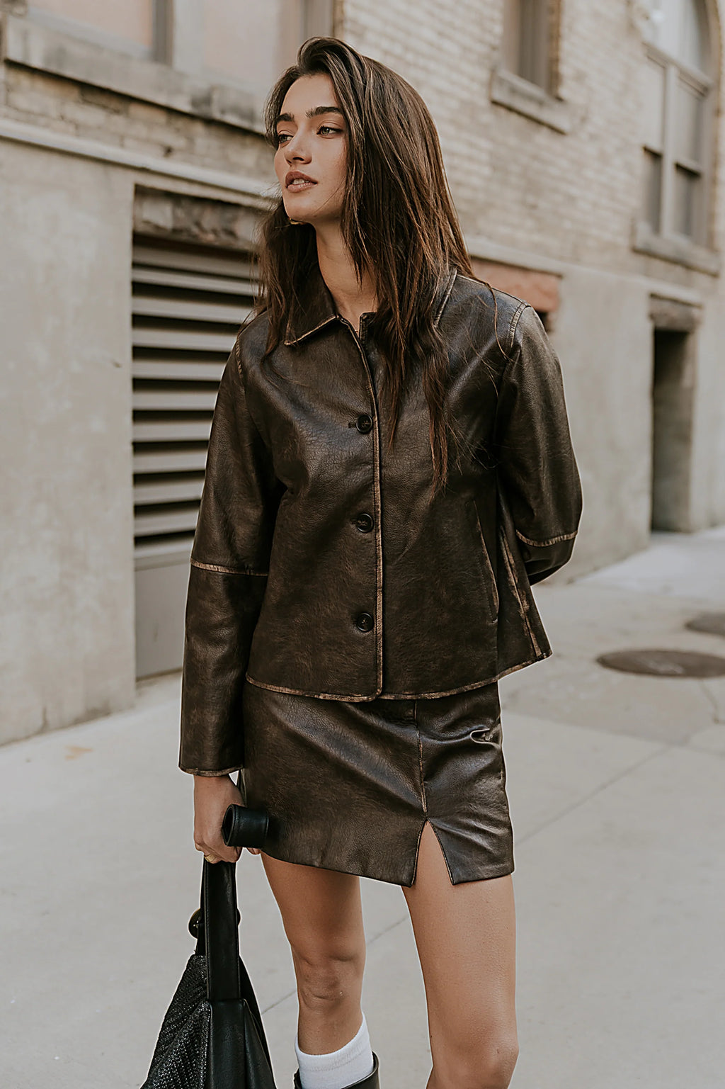 Vegan Leather Mini Skirt Q894073