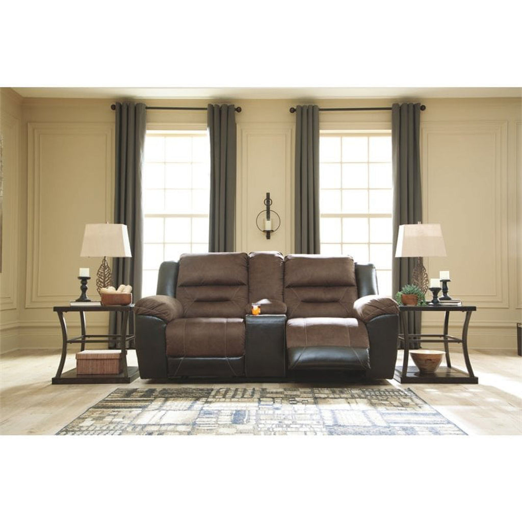 Contemporary Reclining Loveseat with Console in Chestnut I2538