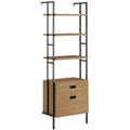 4-Shelf Wall-Mounted Bookcase with Drawers Serene Walnut E325