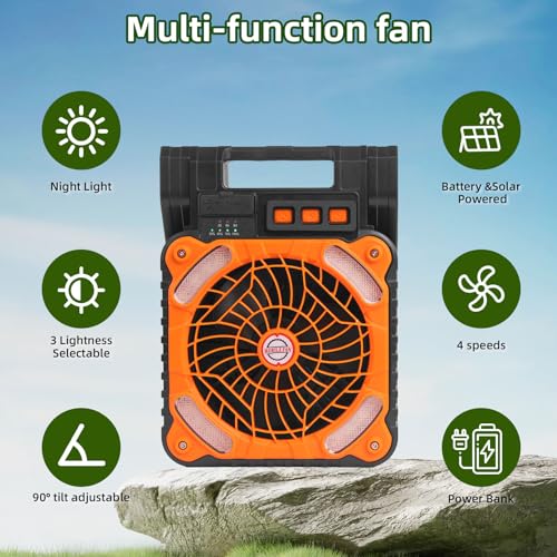 20000mAh Rechargeable Solar Fan with LED Light Q24778
