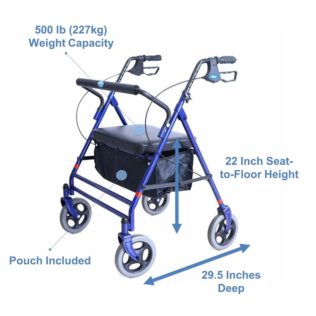 Blue Bariatric Rollator with Padded Seat T8533