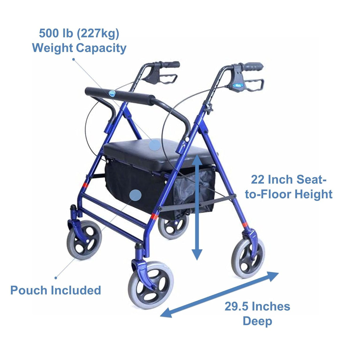 Blue Bariatric Rollator with Padded Seat T8533
