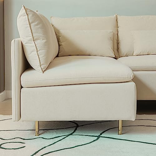 90.9 in L-Shaped Cotton Linen 3-Seater Modular Sofa with 3 Throw Pillows J509