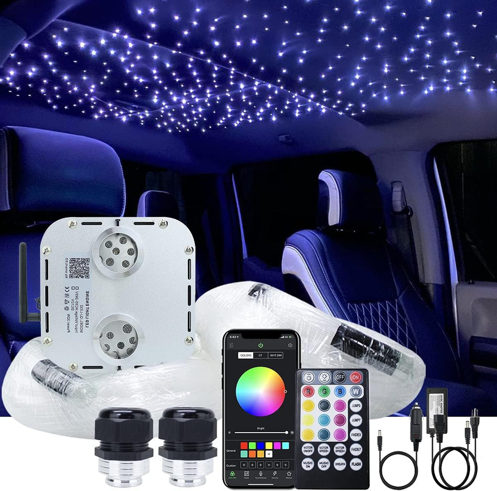 32W RGBW Fiber Optic Lights Kit Star Ceiling Sky Light 16.4ft/5m 1330pcs Mixed Fibers E97182