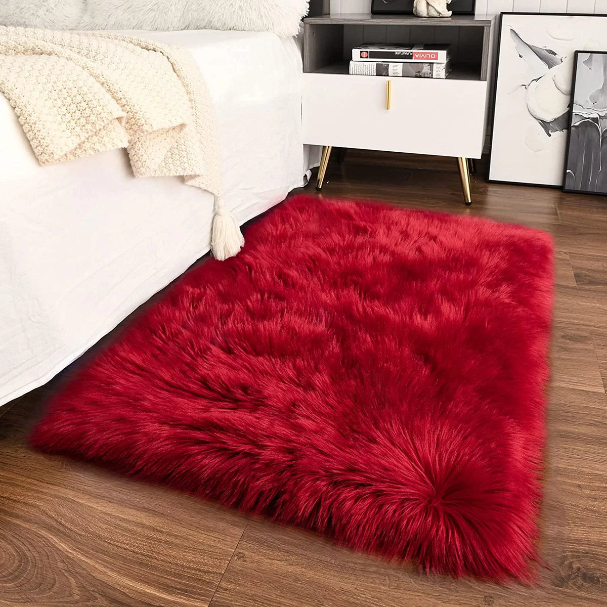 Red 3'x5' Shaggy Area Rug Q957783