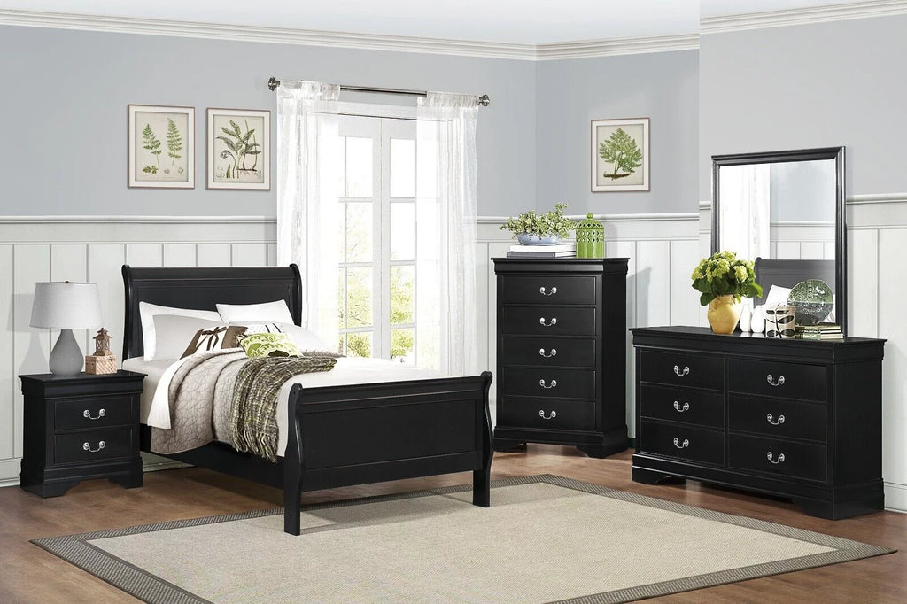Twin Bed Nightstand Dresser Mirror 4pc Set Black V609