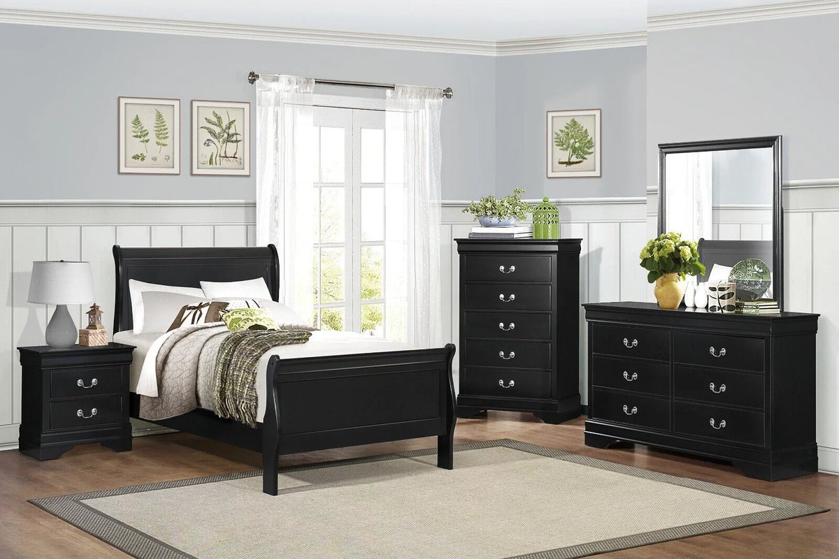 Twin Bed Nightstand Dresser Mirror 4pc Set Black V609