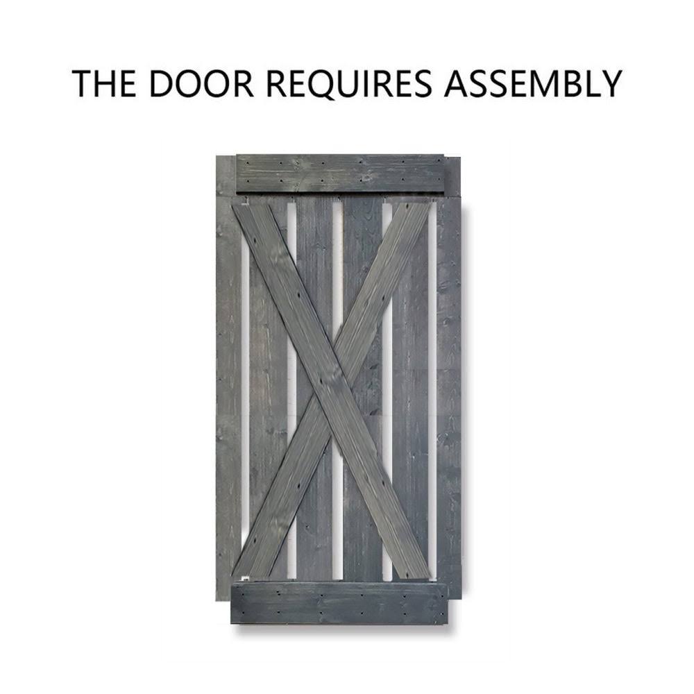 Gray Stained Knotty Pine Wood Interior Sliding Barn Door with Hardware Kit E12105