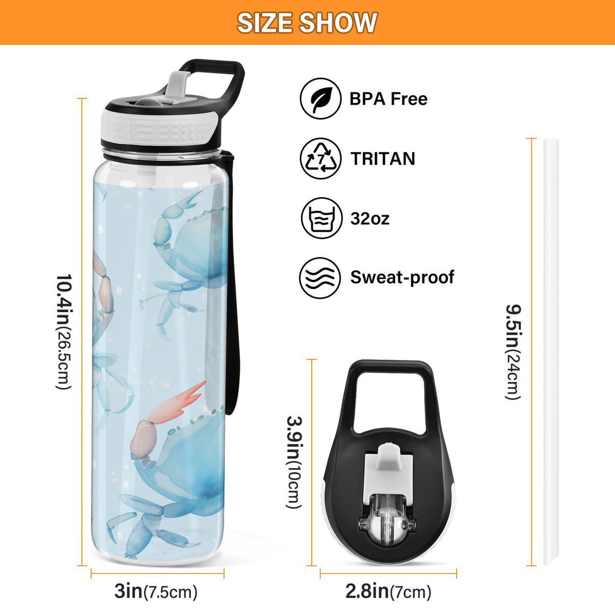 32oz Clear Tritan Water Bottle with Straw Q200