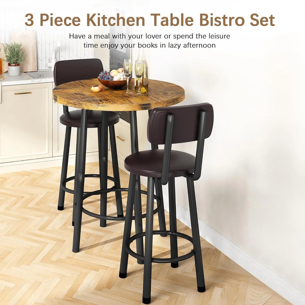 3 Piece Pub Dining Set for 2 Rustic Brown E41136