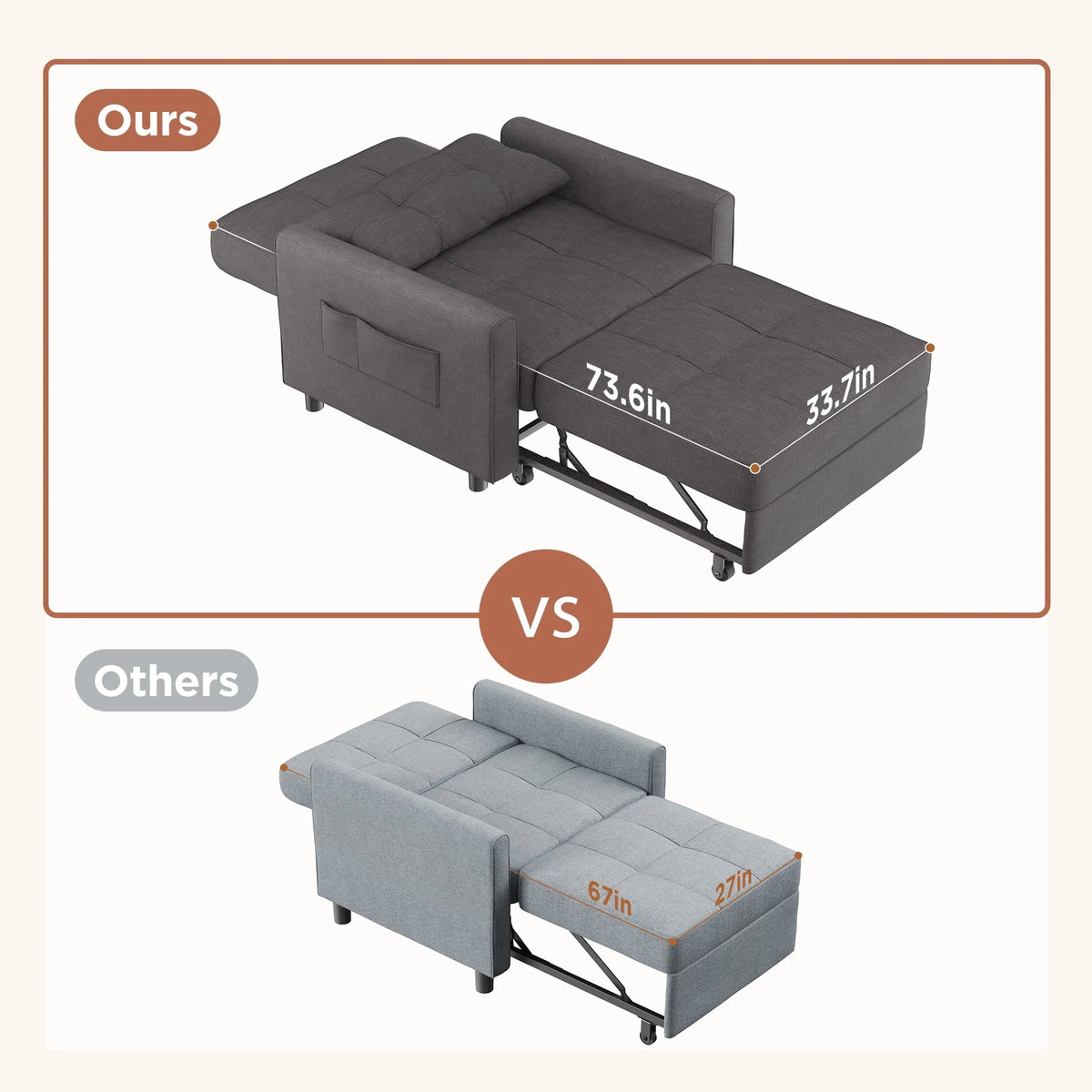 Light Gray Convertible Sofa Bed U378769