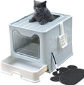 Extra Large Covered Cat Litter Box with Lid, Litter Mat and Scoop, Pack of 2 N614