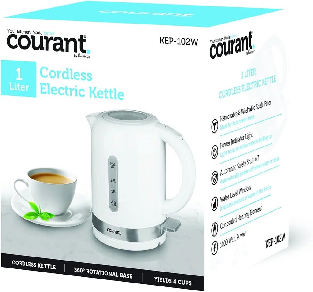 White Cordless Electric Kettle 1 Liter 1000W N48372