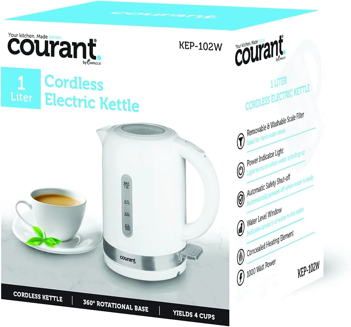 White Cordless Electric Kettle 1 Liter 1000W N48372