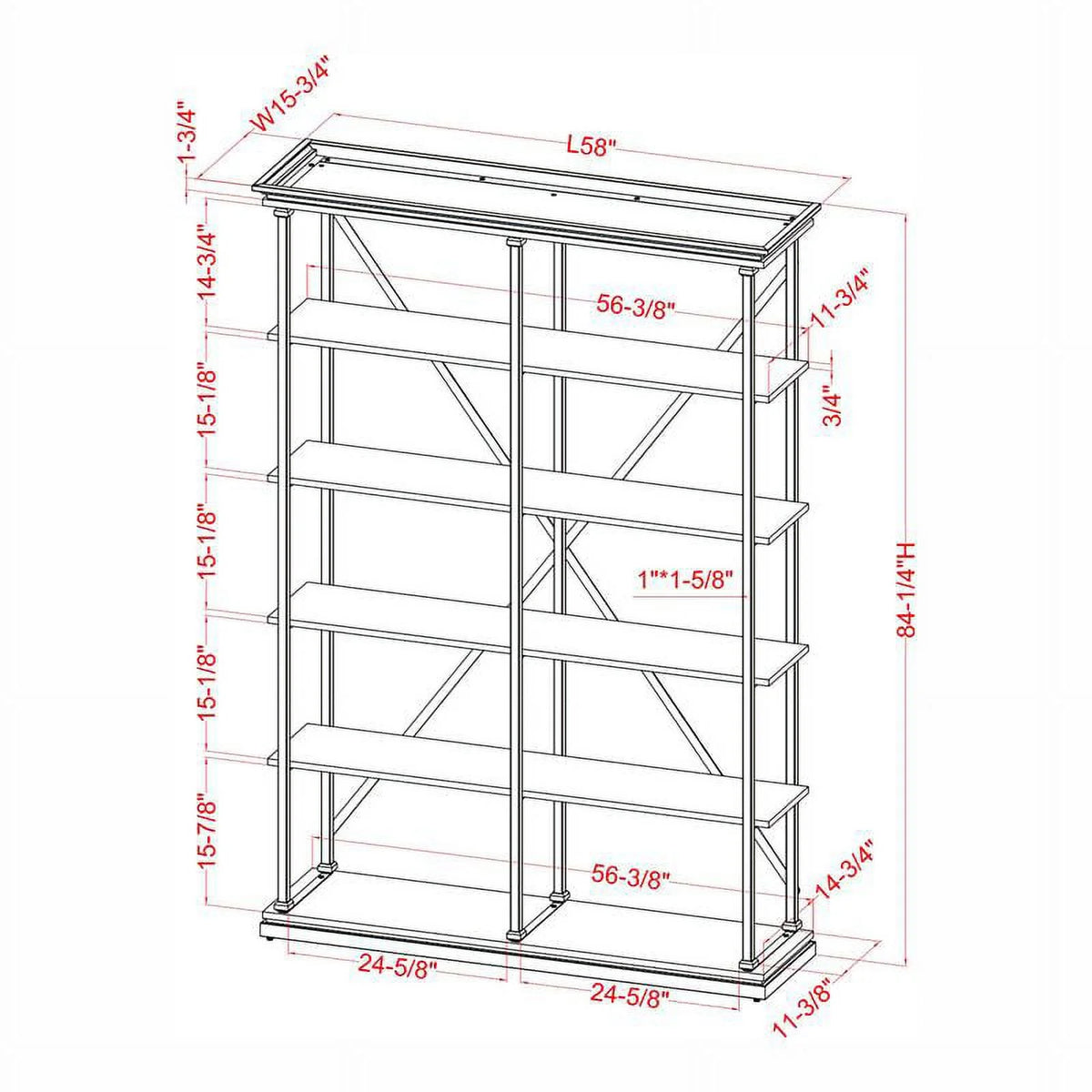 Antique Blue 58-Inch Industrial Metal Bookcase I663