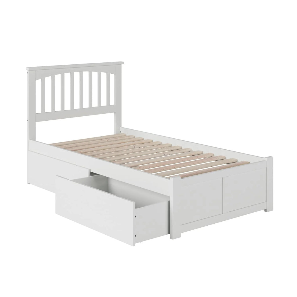 Twin Platform Bed with Footboard and 2 Drawers in White B5403