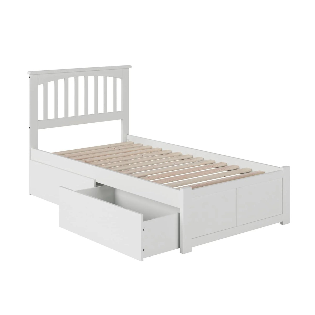 Twin Platform Bed with Footboard and 2 Drawers in White B5403