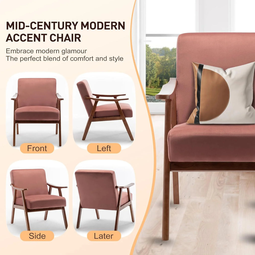 Mid-Century Modern Velvet Accent Chair with Solid Wood Frame Z46266