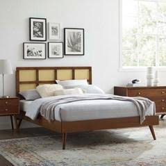 Black Cane and Wood Queen Platform Bed K41295