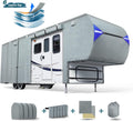 5th Wheel Travel Trailer Cover, 6 Layers Top RV Cover for 33’-37’ RV, Waterproof with 4 Tire Covers & 6 Gutter Covers J2870