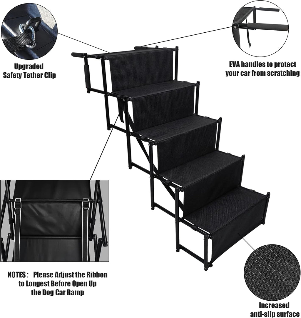 5 Steps Folding Dog Car Steps with Nonslip Surface D226759