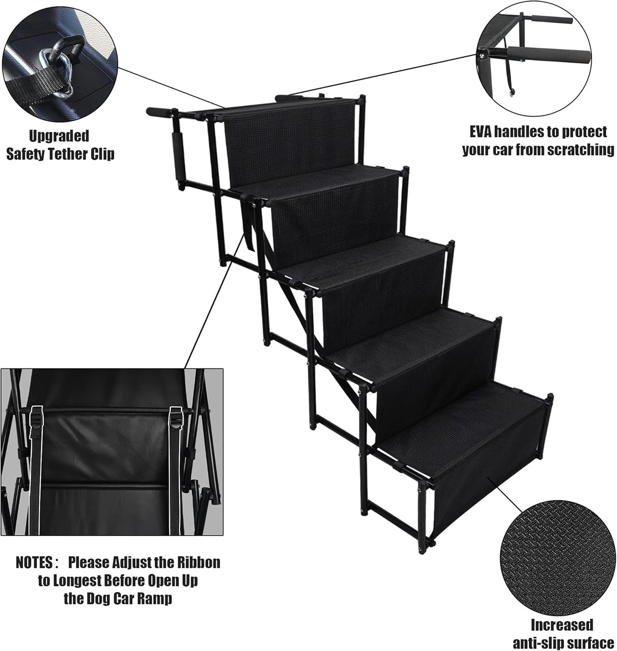 5 Steps Folding Dog Car Steps with Nonslip Surface D226759