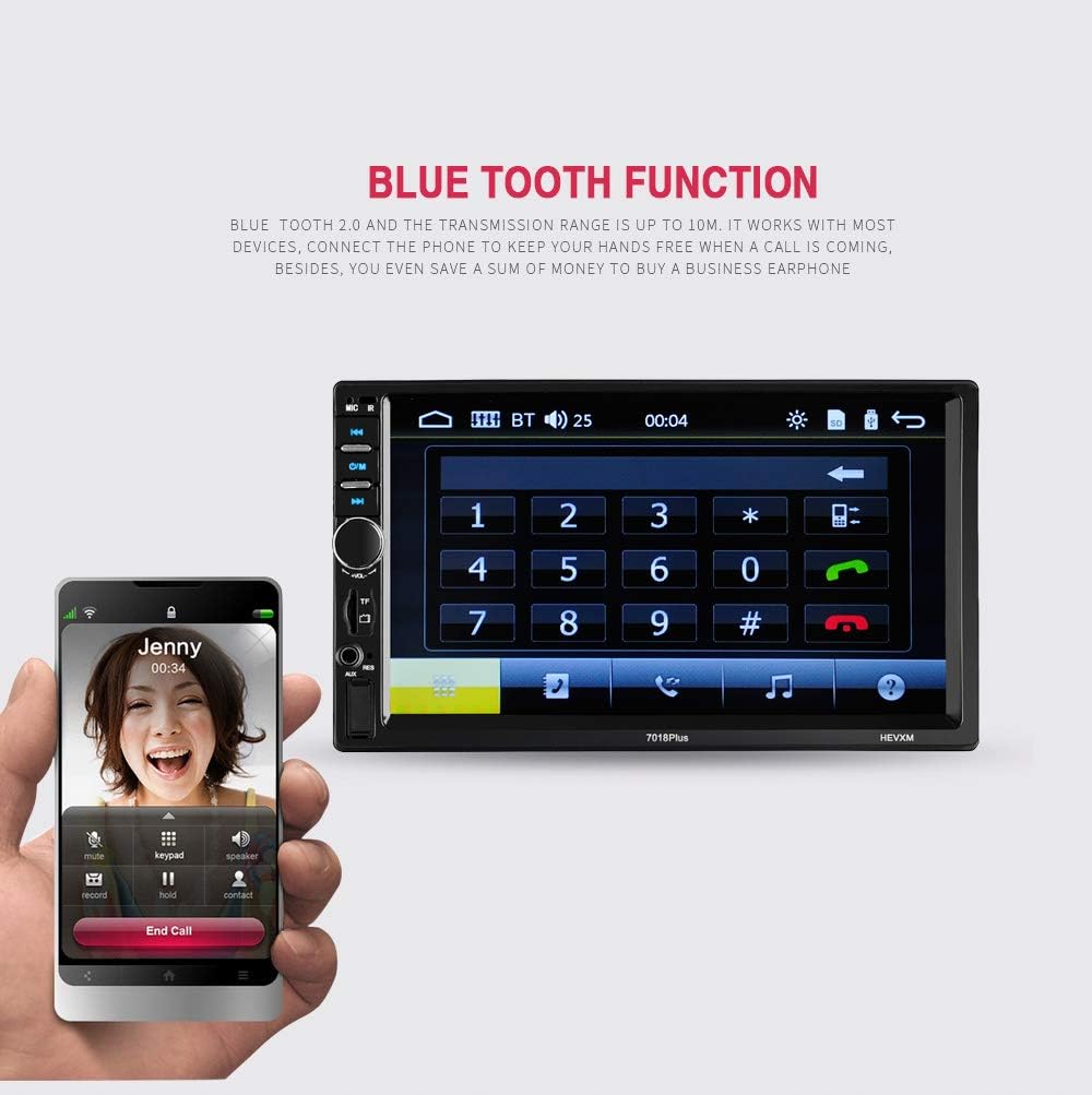 7'' Double Din Car Stereo Bluetooth Radio Receiver Touch Screen MP3/USB/SD FM Audio T485375