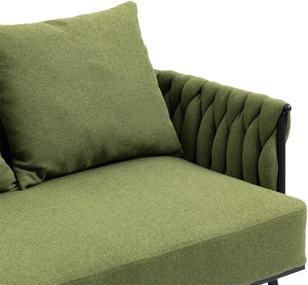Green Velvet Tufted Armchair with Metal Legs and 2 Couch Pillows E9403