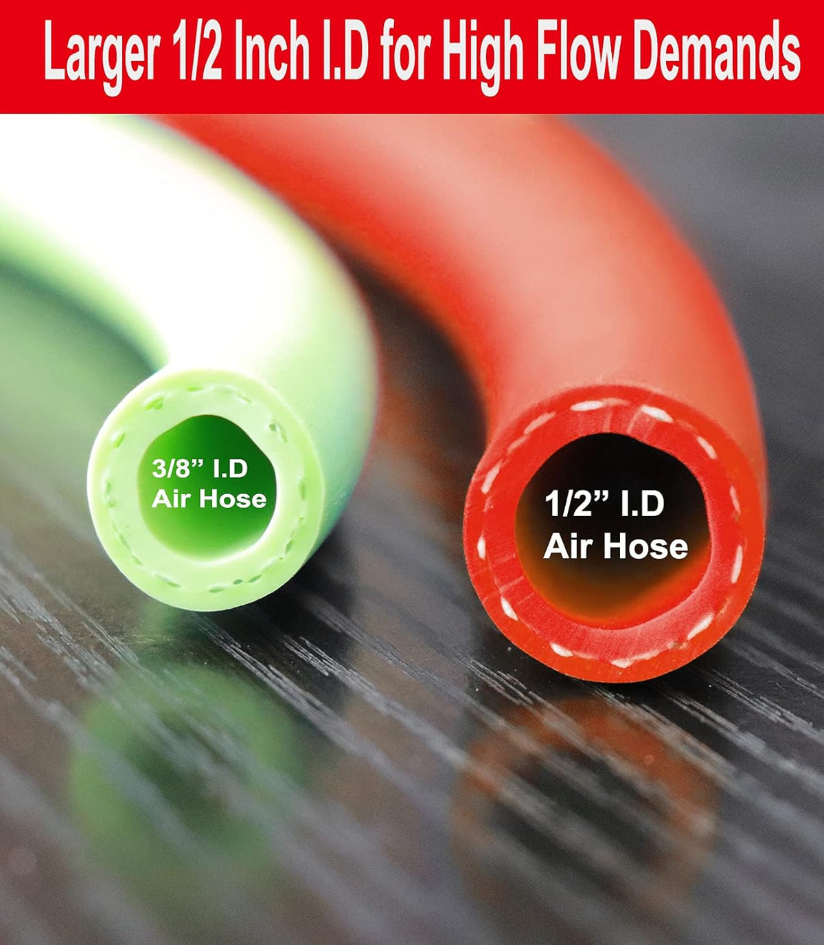 Hybrid Air Hose 1/2-Inch I.D. by 25-Feet Long Solid Brass Fitting 300 PSI with 3/8" and 1/4" Industrial Quick Coupler Connectors, Red Pack of 2 G37931