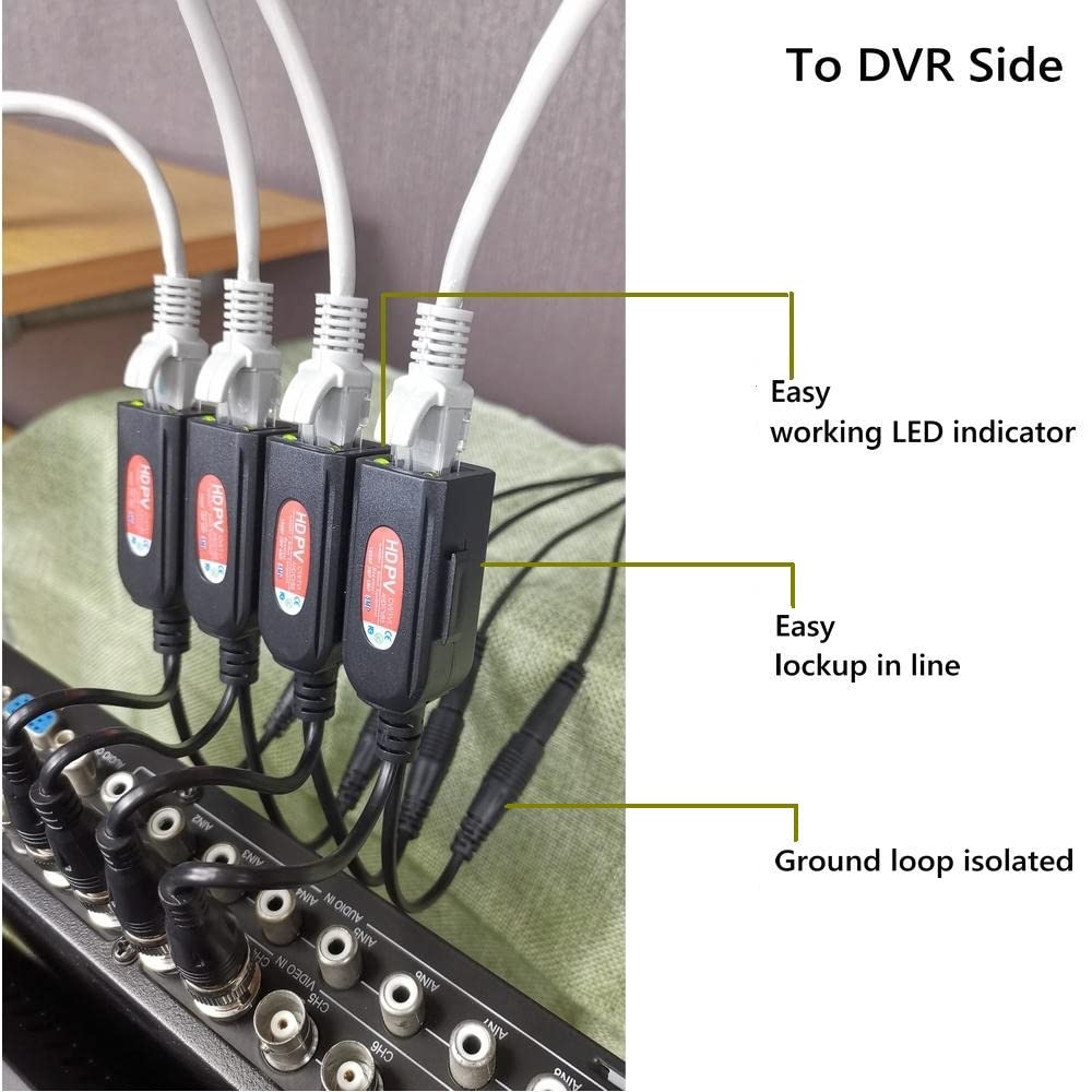 4 Pair Passive Video Balun BNC to RJ45 Adapter with Power 1080P-8MP Analog Camera Network Transceiver Cat5e/Cat6 to BNC Connector Q80825