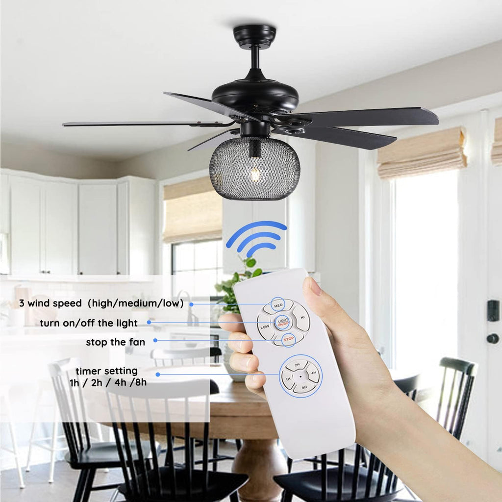 50 Inch Black Industrial Ceiling Fan with Remote V967303