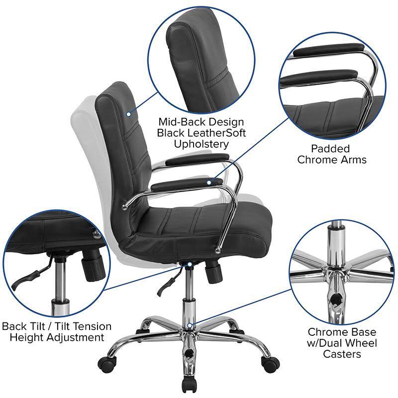Black Leather Executive Swivel Office Chair with Chrome Base and Arms V2983