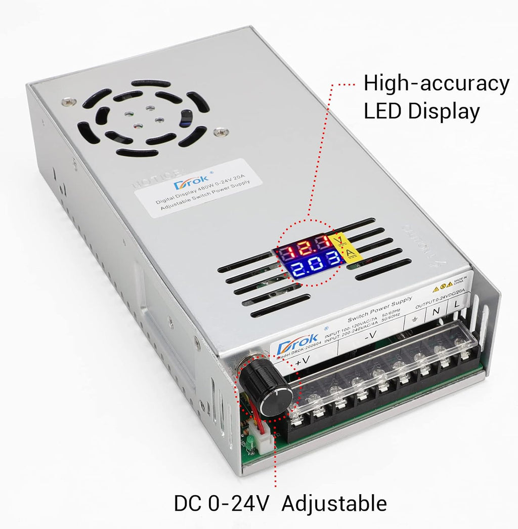 24V 20A 480W Buck Converter Dual Display Variable Adjustable Regulated Switching Voltage Transformer X169988