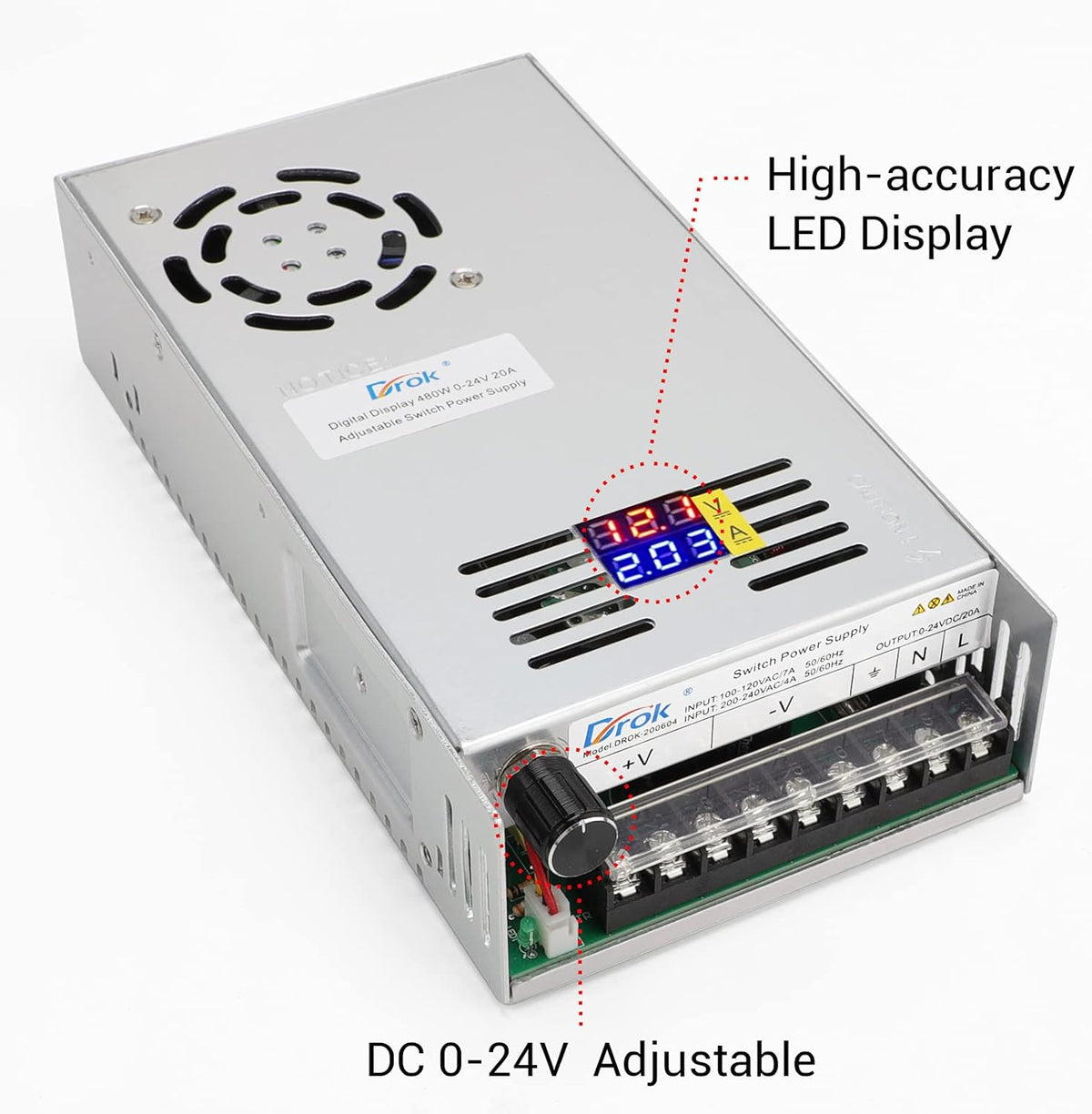 24V 20A 480W Buck Converter Dual Display Variable Adjustable Regulated Switching Voltage Transformer X169988