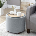 Round Velvet Ottoman with Lift Off Lid and Tray Lid U25691
