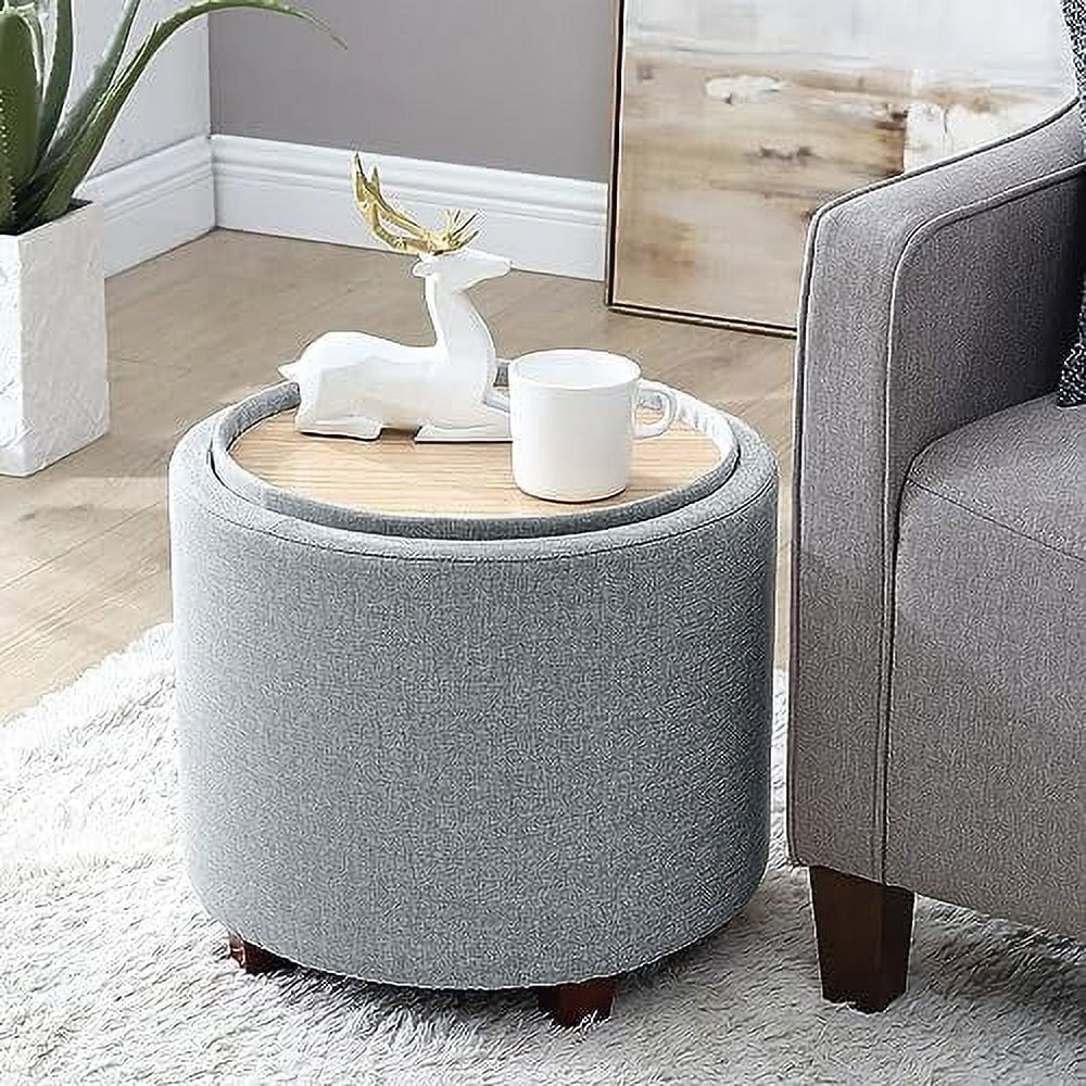 Round Velvet Ottoman with Lift Off Lid and Tray Lid U25691