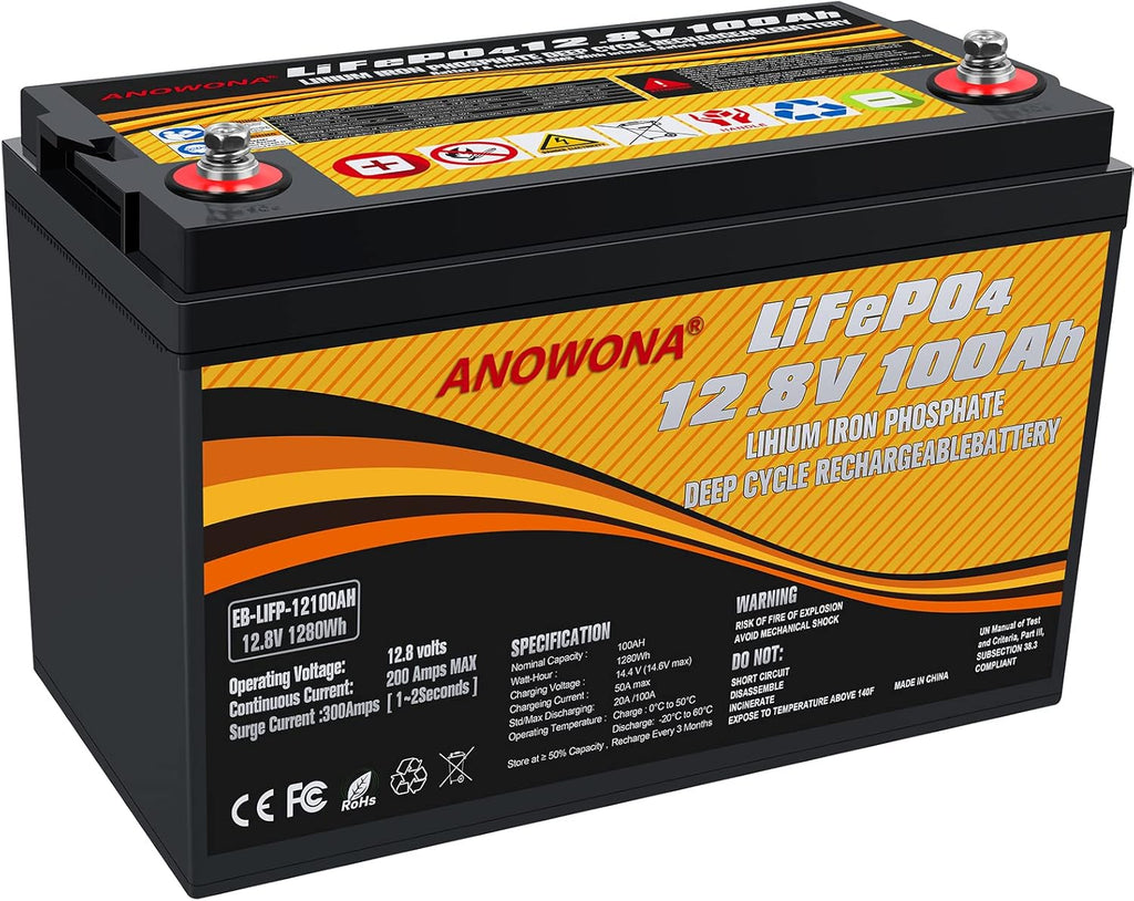 12.8V 100Ah LiFePO4 Deep Cycle Battery with 100A BMS H4491