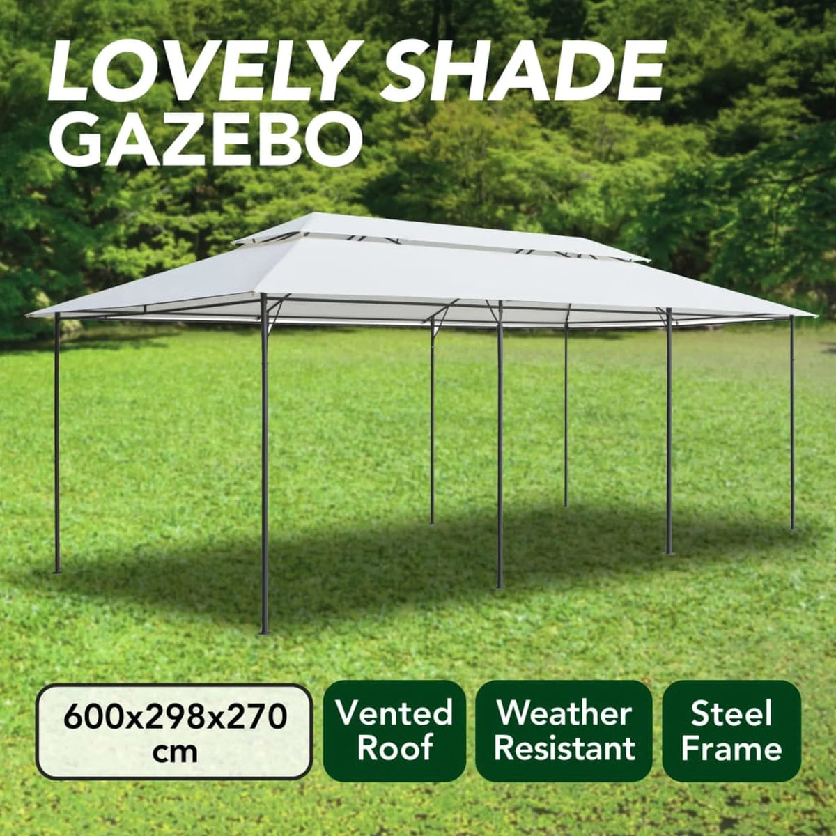 White Steel Frame Party Tent Gazebo Canopy Sun Shade Shelter 236.2 x 117.3 x 106.3 Inches R7866
