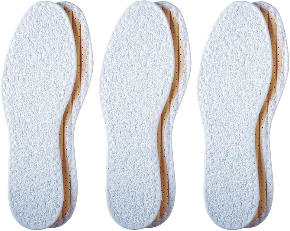 White Terry Cotton Sockless Insoles 3 Pair Z191