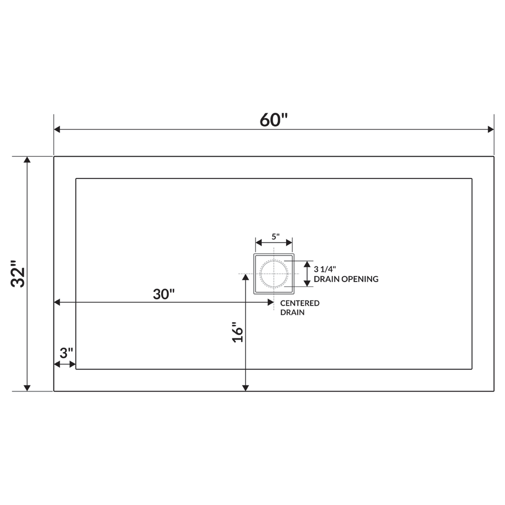 60 x 32 Right Double Threshold Shower Pan Base Wall Corner Left Drain K1291