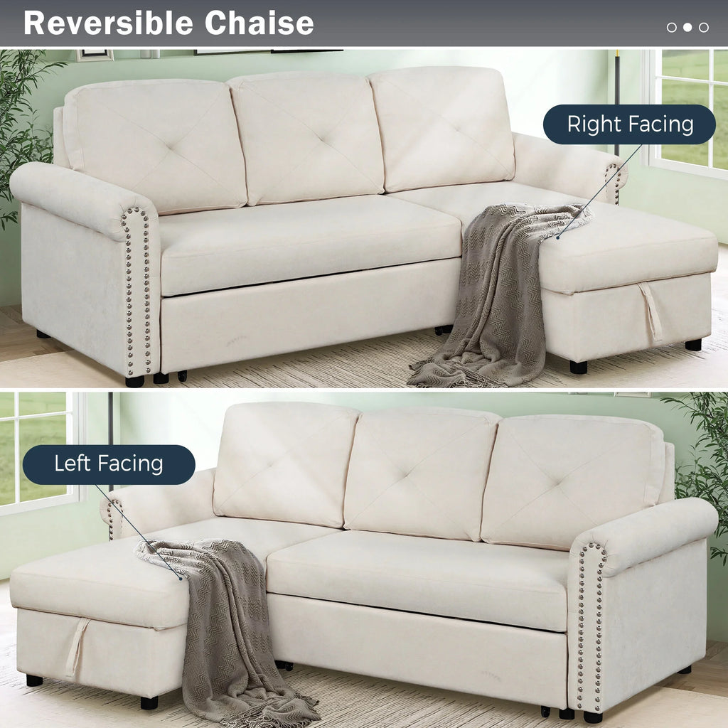 Velvet L Shaped Convertible Sleeper Sofa with Storage Chaise J94013