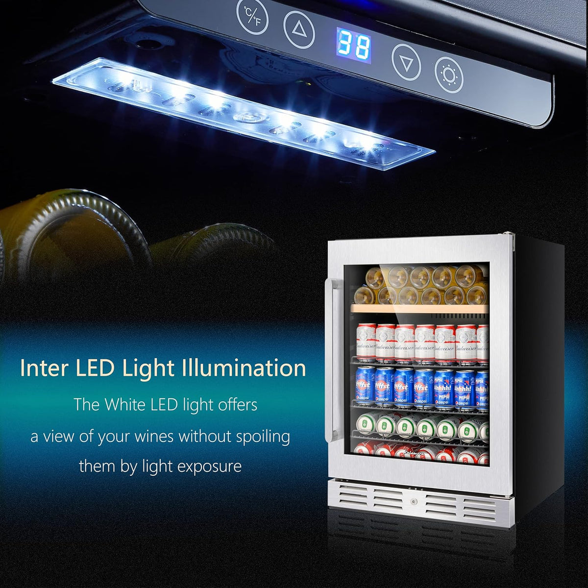 24'' Beverage Refrigerator Cooler, 120 Cans & 16 Bottles U59815
