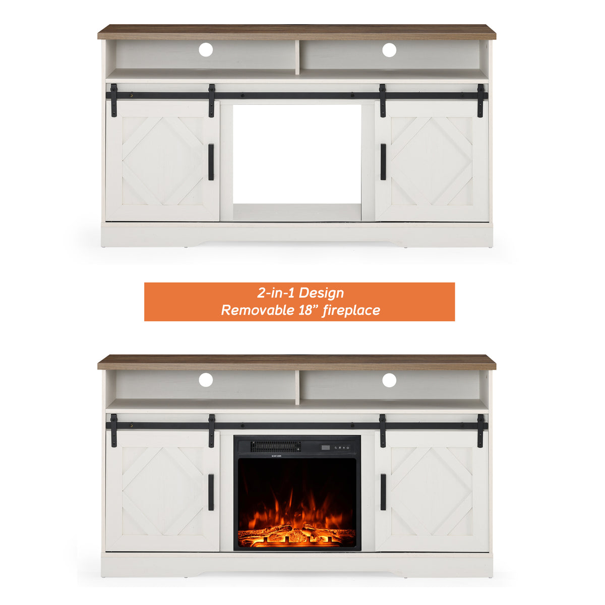 White Wood Electric Fireplace TV Stand D5734