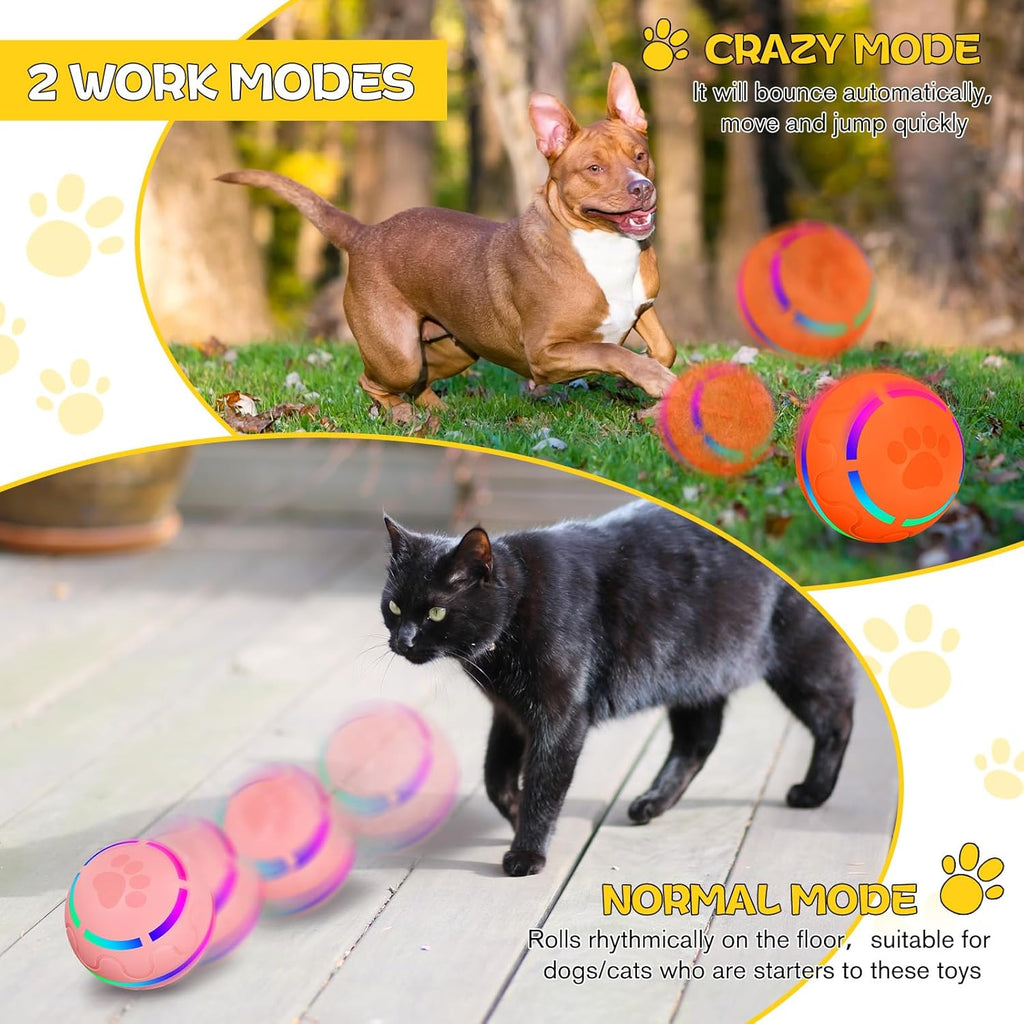 2 Pcs Interactive Dog Toys Peppy Pet Ball Moving Automatic Rolling Ball with LED Flashlight USB Rechargeable (Orange, Pink) W55211