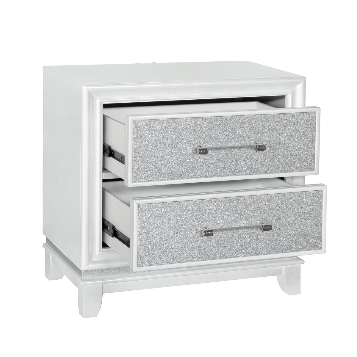 King 5-Piece Bedroom Set with LED Lights, Tufted Bed, Dresser, Mirror, and 2 Nightstands in Pearlized White L118700