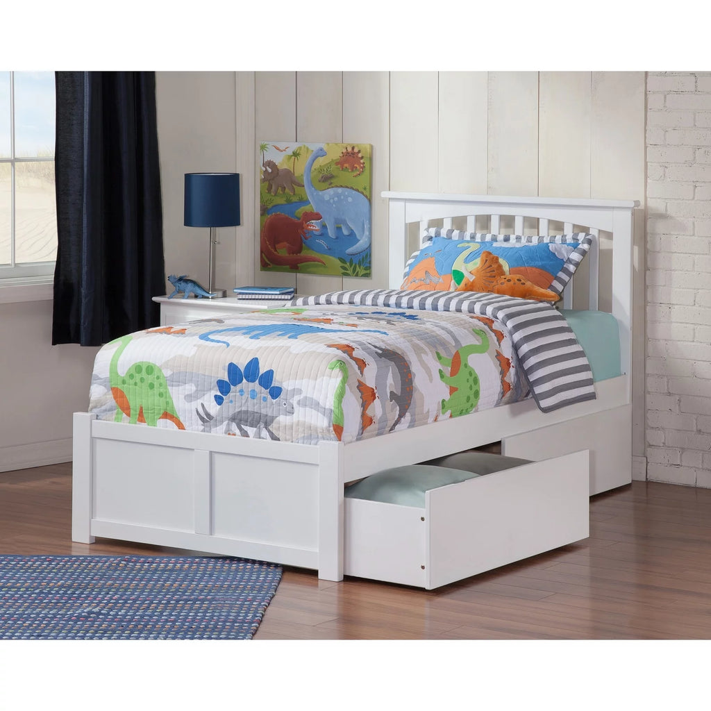 Twin Platform Bed with Footboard and 2 Drawers in White B5403